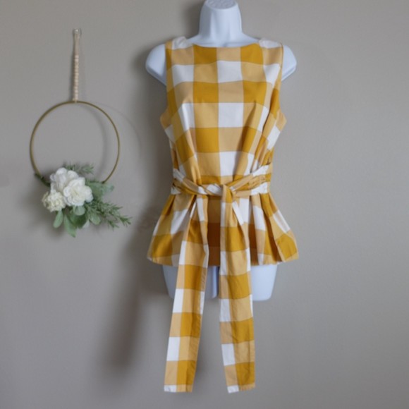 Ann Taylor Factory Tops - Ann Taylor Factory Yellow Sleeveless Gingham Top Size Small